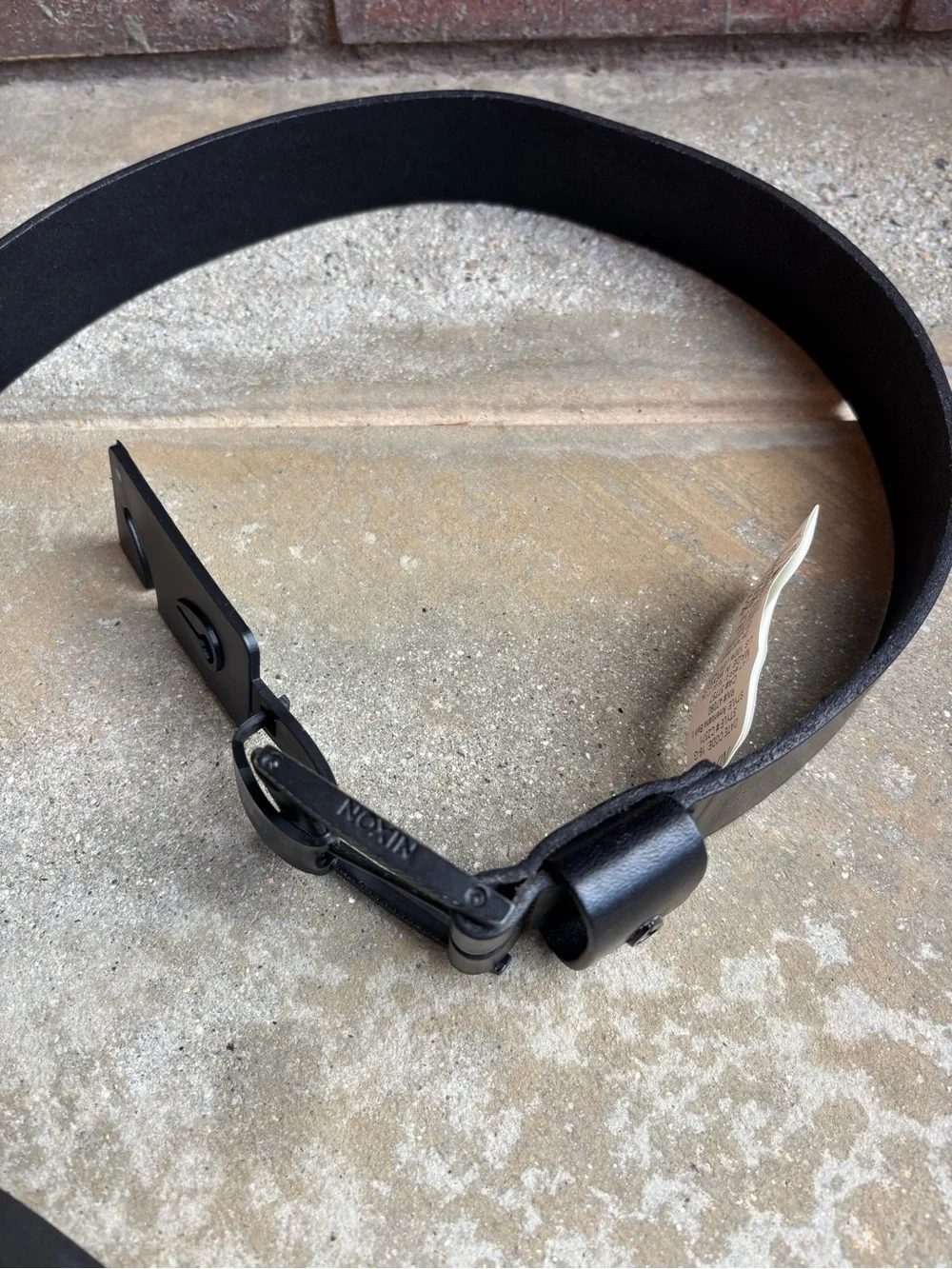 Nixon Black Leather Belt with Textured Black Buckle